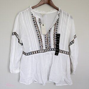 Embroidered Peasant Top Blouse